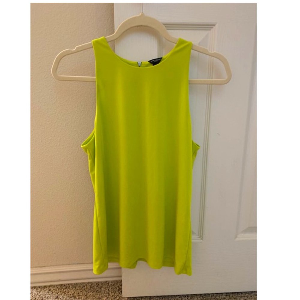 Ann Taylor Sleeveless Zipper-Back Lined Blouse Top, Lime Green S